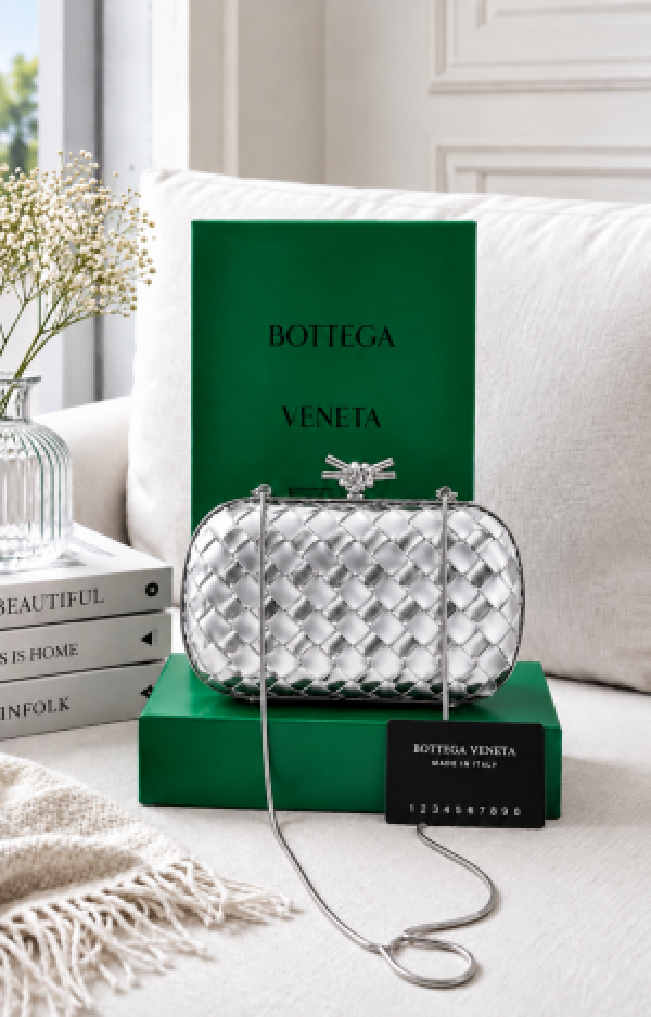 Bottega Veneta silver woven-effect clutch with chain strap