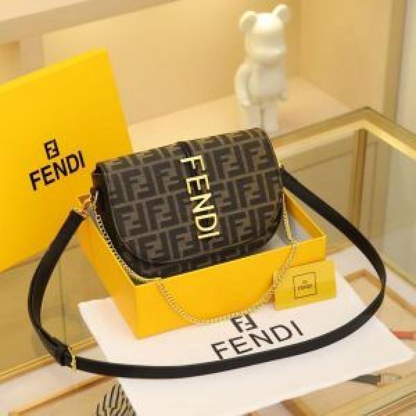 Dark Fendi FF monogram flap shoulder bag with gold vertical logo