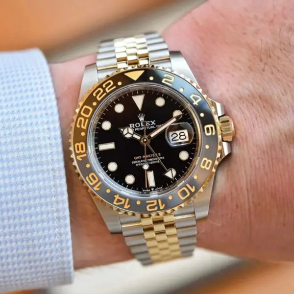 Rolex-Branded Black and Gold GMT-Style Two-Tone Watch