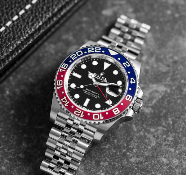 Rolex-Branded Red and Blue GMT-Style Watch