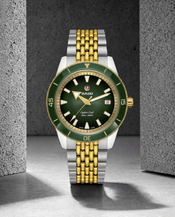 Rado Captain Cook branded wristwatch in green with two-tone bracelet